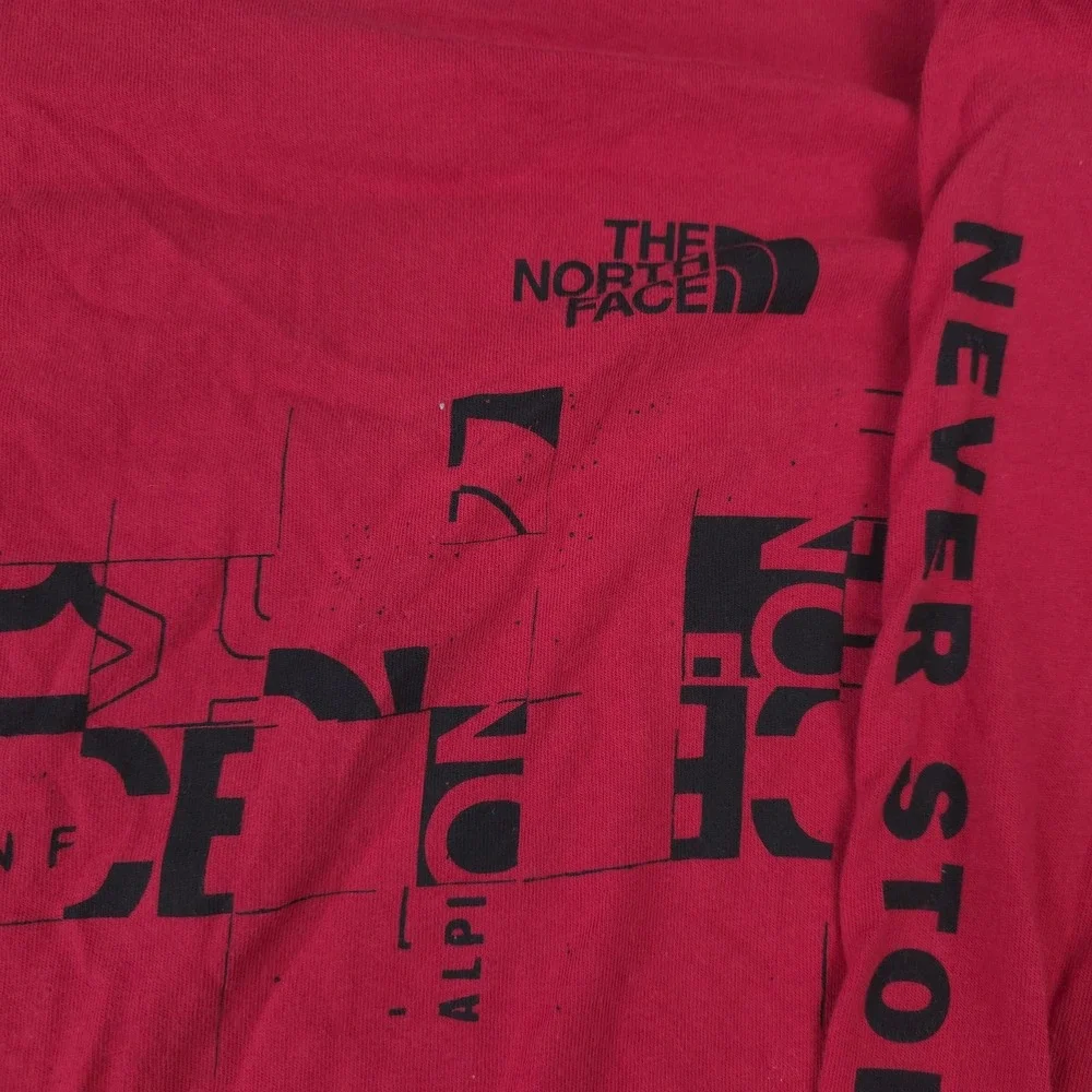 The North Face Shirt Mens Medium Red Long Sleeve Never Stop Exploring Logo Tee